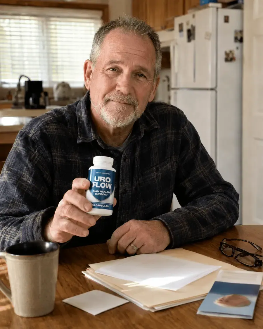 Michael R. holding a bottle of UroFlow