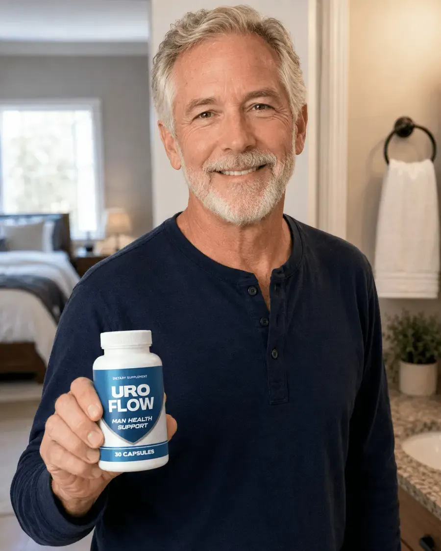 Robert M. holding a bottle of UroFlow